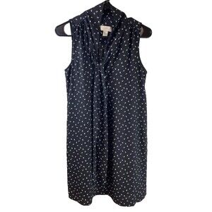 Ann Taylor Loft Dress Black paw Prints Sleeveless Women S Tie Neck Line